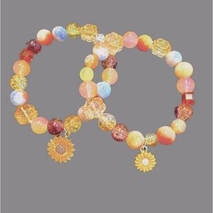 Sunflower Charm Glass beads bracelet set